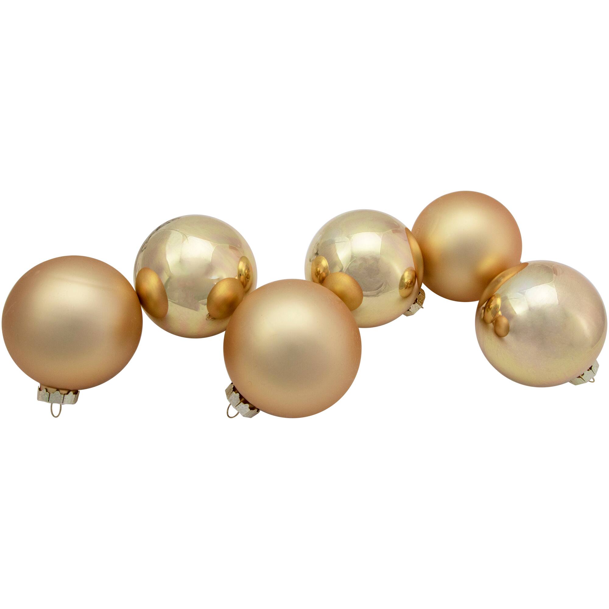 6ct. 3" Champagne Gold 2-Finish Glass Ball Ornaments